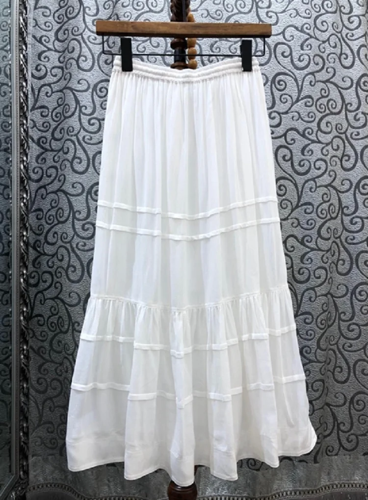 

Bohemian Beach Skirts 2020 Summer Style Women Covered Button Deco Mid-Calf Length Casual Basic Skirt White Dark Blue Green XL