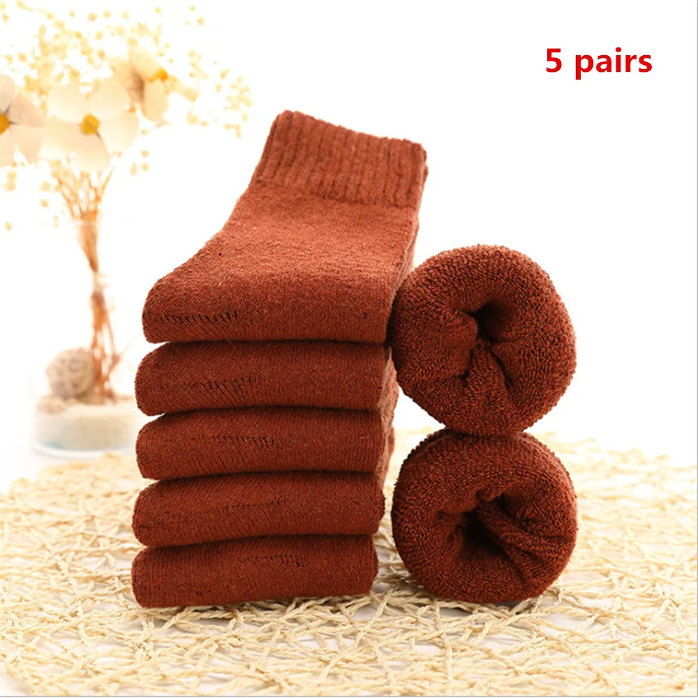 5 Pairs/set of Winter Warm Socks, Women's Thickened Warmth, Soft Solid Color Socks, Cotton Snow Fleece Boots, Floor Socks