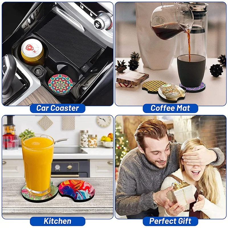 60 Pcs Of Sublimation Blank Car Coaster DIY Craft Hot Pressing Cup Holder For Beverage Water Absorption Auto Parts |