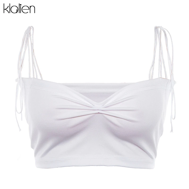 KLALIEN сексуальный Однотонный Регулируемый Топ женский короткий топ с открытой