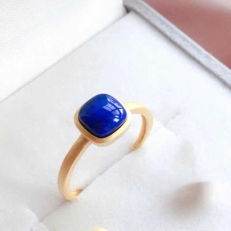 

2021 New Natural Lapis Lazuli Ring S925 Ancient Process Electroplating 24k Color-Preserving Real Gold Ring