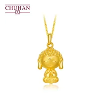 CHUHAN New Pure Gold 999 Buddha Pendant Clavicle Pendant Gold Necklace Real Gold Women Style Gift The meaning of prayer Jewelry
