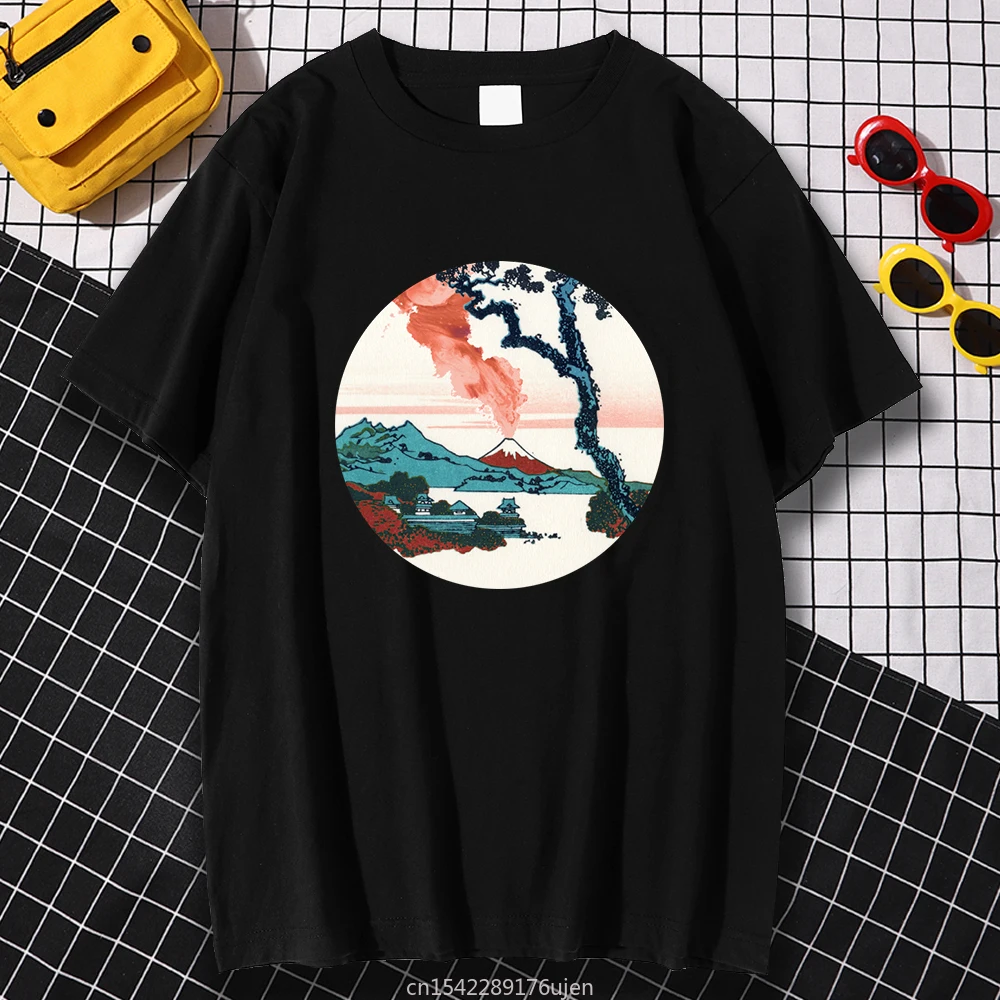 

Kohpweran Casual Traveling Hokusai View of Mount Fuji Printing Tshirts Womens T Shirt Brand Pattern Top Funny New Crew Neck