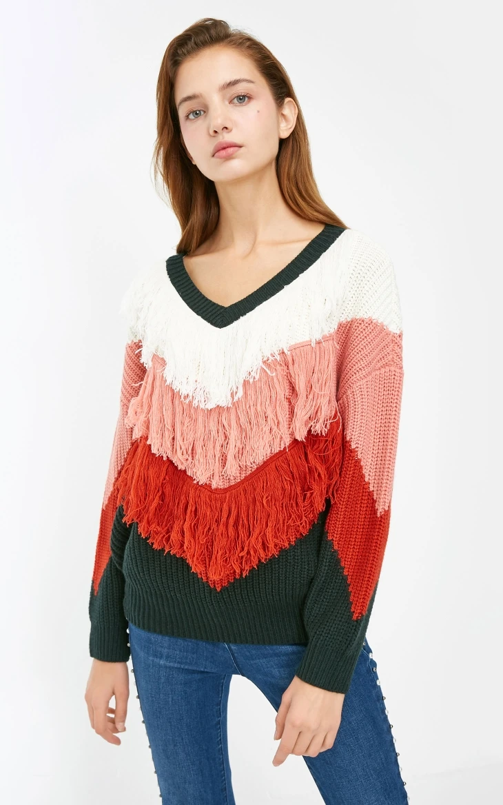 Vero Moda Женский вязаный свитер с v-образным вырезом и кисточками | 318413592