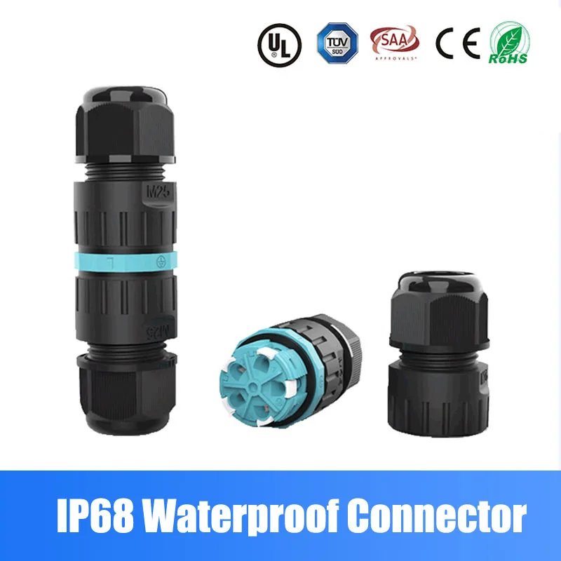 

M20 Waterproof Connector M25 5-12mm Push-type Screw-free Quick Connect Wire Junction Box 450V 24A IP68 Outdoor Cable Connectors