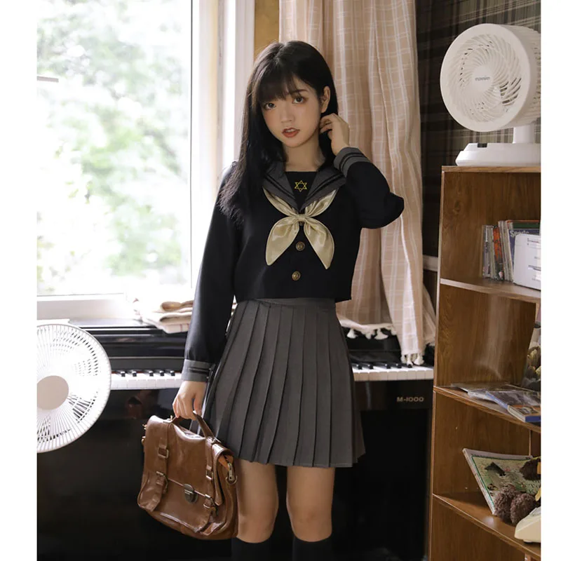 

Униформа Jk в стиле преппи для женщин, школьная форма в японском стиле для косплея, рубашка с длинным рукавом, плиссированная юбка, матросски...
