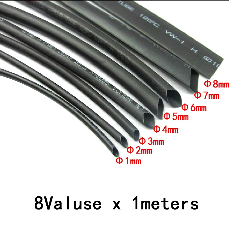 

8m/set heat shrink tubing kit lined with double wall diameter 1/2/3/4/5/6/7/8mm insulation wear resistant shrinkage 2:1