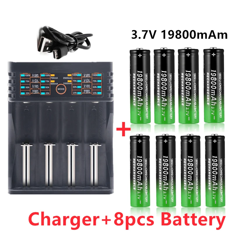 

18650 Lithium Batteries Flashlight 18650 Rechargeable-Battery 3.7V 19800 Mah for Flashlight + 401 1pcs charger