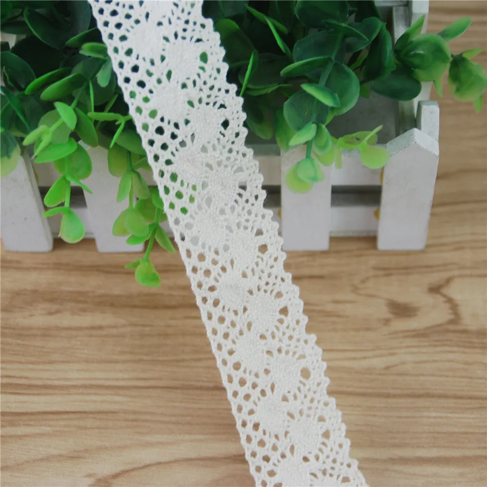 Tela de encaje de algod&oacute;n de 38mm, accesorios de costura de tela de marfil, cinta de decoraci&oacute;n para vestido de novia, suministros de manualidades, 50 yardas, LC110-0