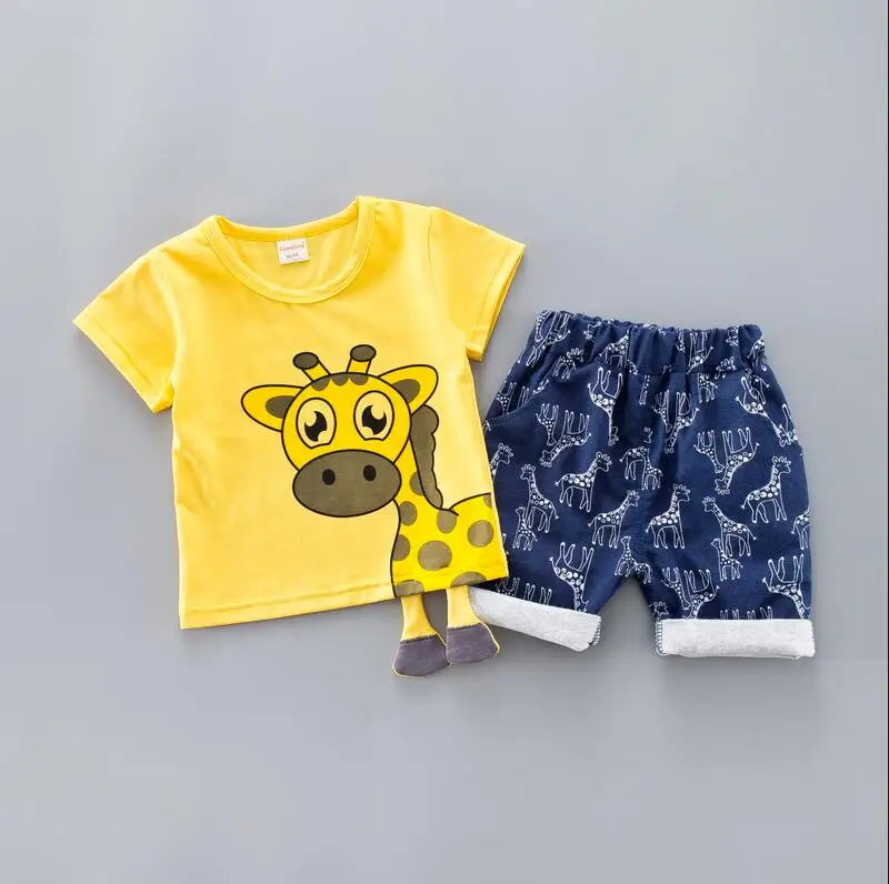 

Summer Kids Baby Clothes Set For Boys 0-4 Years CLOTH Cut Cartoon Animal Infant Clothing Suit Giraffe Top T-shirt Toddler Outfit