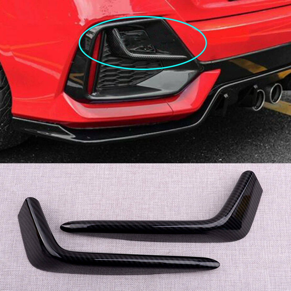 

CITALL 1 Pair Car Rear Bumper Trims Fog Light Strips Fit For Honda Civic Hatchback 2020 2021 ABS Carbon Fiber Style Black