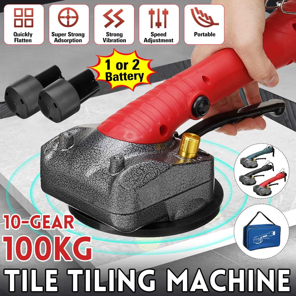 

100KG Tiles Tiling Machine Tile Vibrator Suction Cup Adjustable Protable Automatic Floor Vibrator Leveling Tool With 1/2 Battery