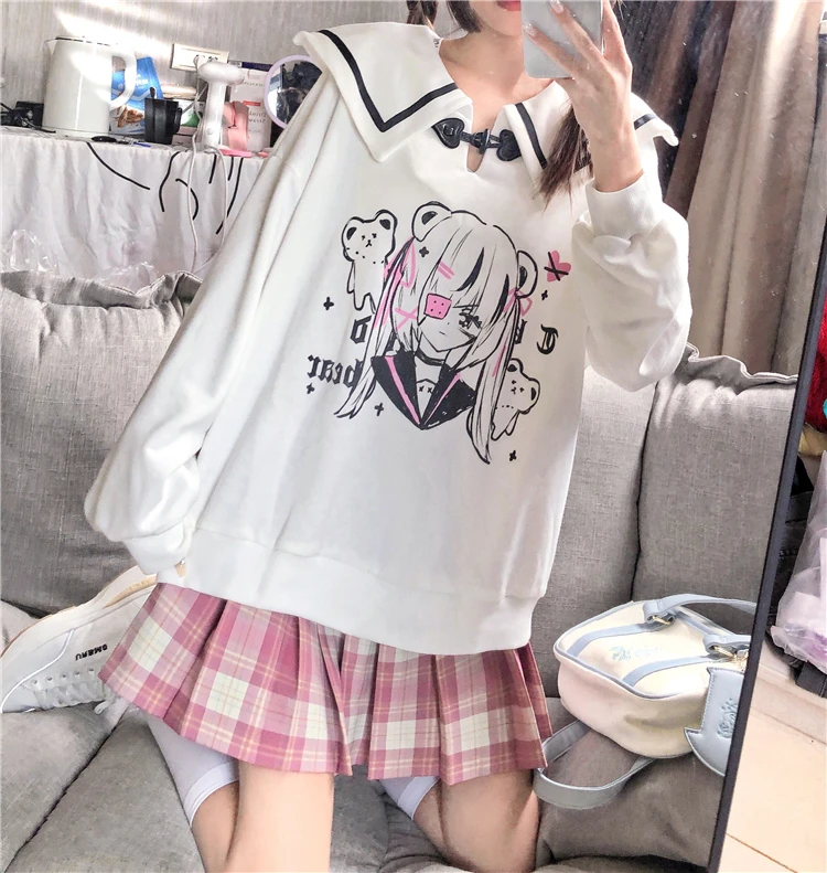 Японский в студенческом стиле с матросским воротником Рубашка длинными рукавами