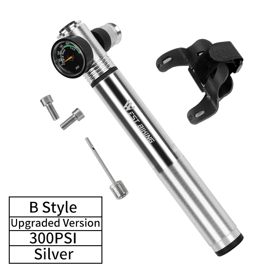 B Silver 300PSI West biking портативный велосипедный насос ручной насос для велосипеда 150PSI Presta/Schrader Road MTB горный велосипед насос - Цвет: B Silver 300PSI