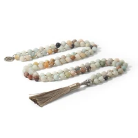 8mm frosted amazonite japamala necklace meditation yoga spirit tibetan jewelry 108 mala beaded knotted rosary tassel pendant
