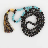 8mm 108 knot natural black agate blue turquoise beads bracelet gift practice easter glowing emotional blessing classic yoga