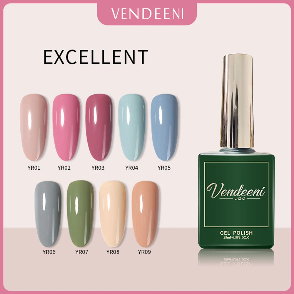 

Vendeeni 9 Colors Gel Nail Polish High Quality Manicure Nail Art LED UV Soak Off Gel Lacquer Long Lasting Nail Gel Varnish 15ML