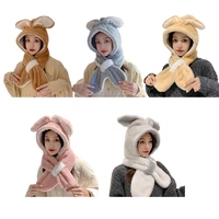m89e sweet cartoon fashion cute ear hat cute winter gift cold proof hoodies scarf cute winter thick plush scarf for adult kid