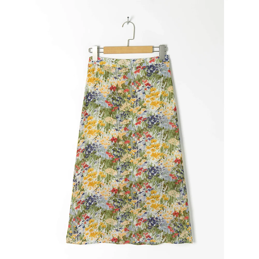 женские юбки 2021 винтажный цветочный принт юбка летняя с высокой талией задняя