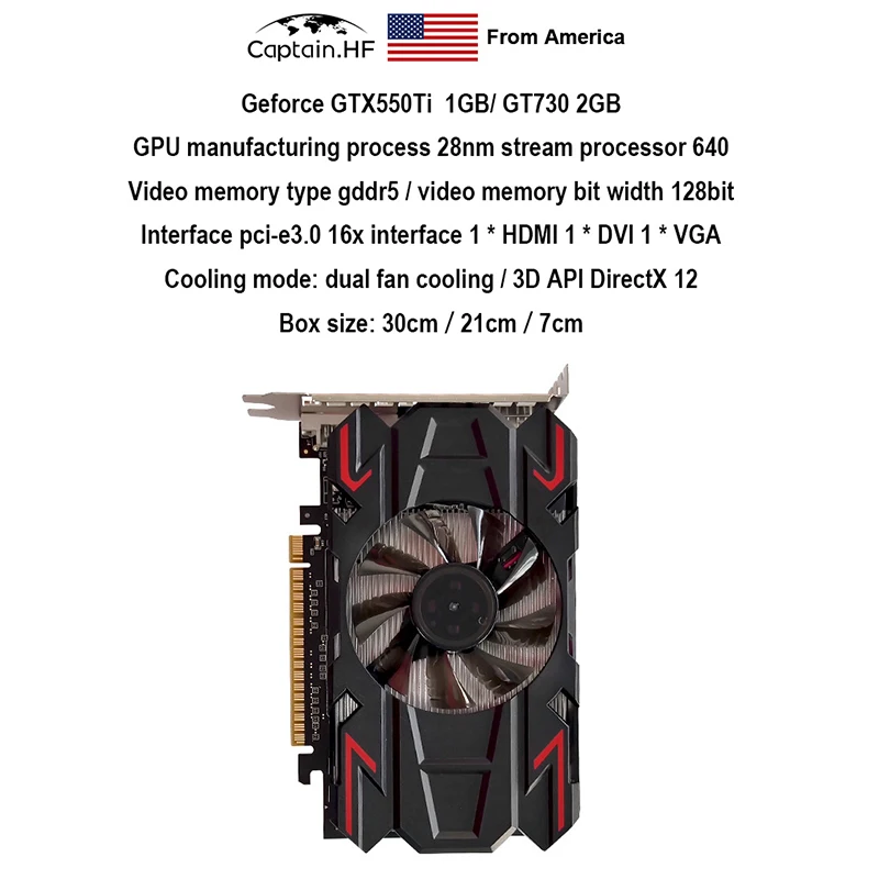 

Video Card for Professional Gaming Geforce GTX550Ti 1GB, GT730 2GB 128Bit HDMI DVI VGA GPU Graphics Card For NVIDIA PC Gaming