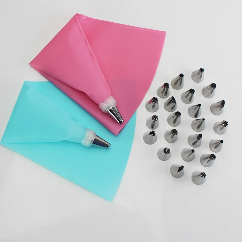 

cake decorating mouth set cream mouth silicone decorating bag birthday party cake decoration tool 26pcs