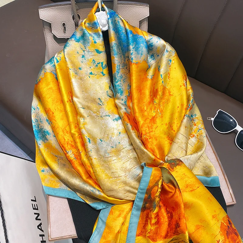 

2022 Luxury Headscarf Silk Scarf Women Shawls And Wraps Beach Stole Lady Vintage Bandana Pashmina Neckerchief Female Echarpe