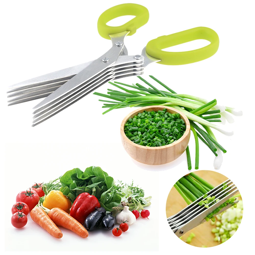 

19cm Minced 5 Layers Multifunctional Kitchen scissor Shredded Chopped Scallion Cutter Herb Laver Spices Cook Tool cut gadgets