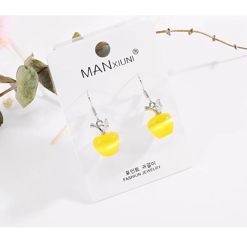 Fashion Boutique Cat Eye Apple Earrings for Women Accessories Crystal Jewelry Hot Lovely pendientes mujer moda Gift