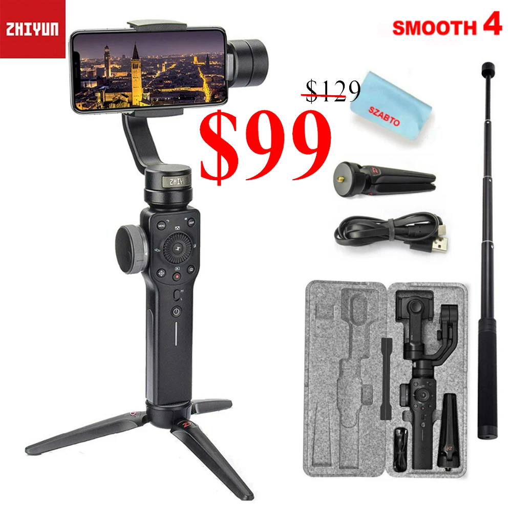 Zhiyun Smooth 4 Q 3 осевой ручной карданный стабилизатор для смартфона w / Focus Pull & Zoom