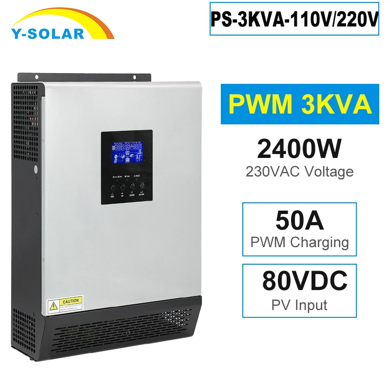 3KVA Гибридный солнечный инвертор 24V 110V 220 В немодулированная Синусоидальная волна
