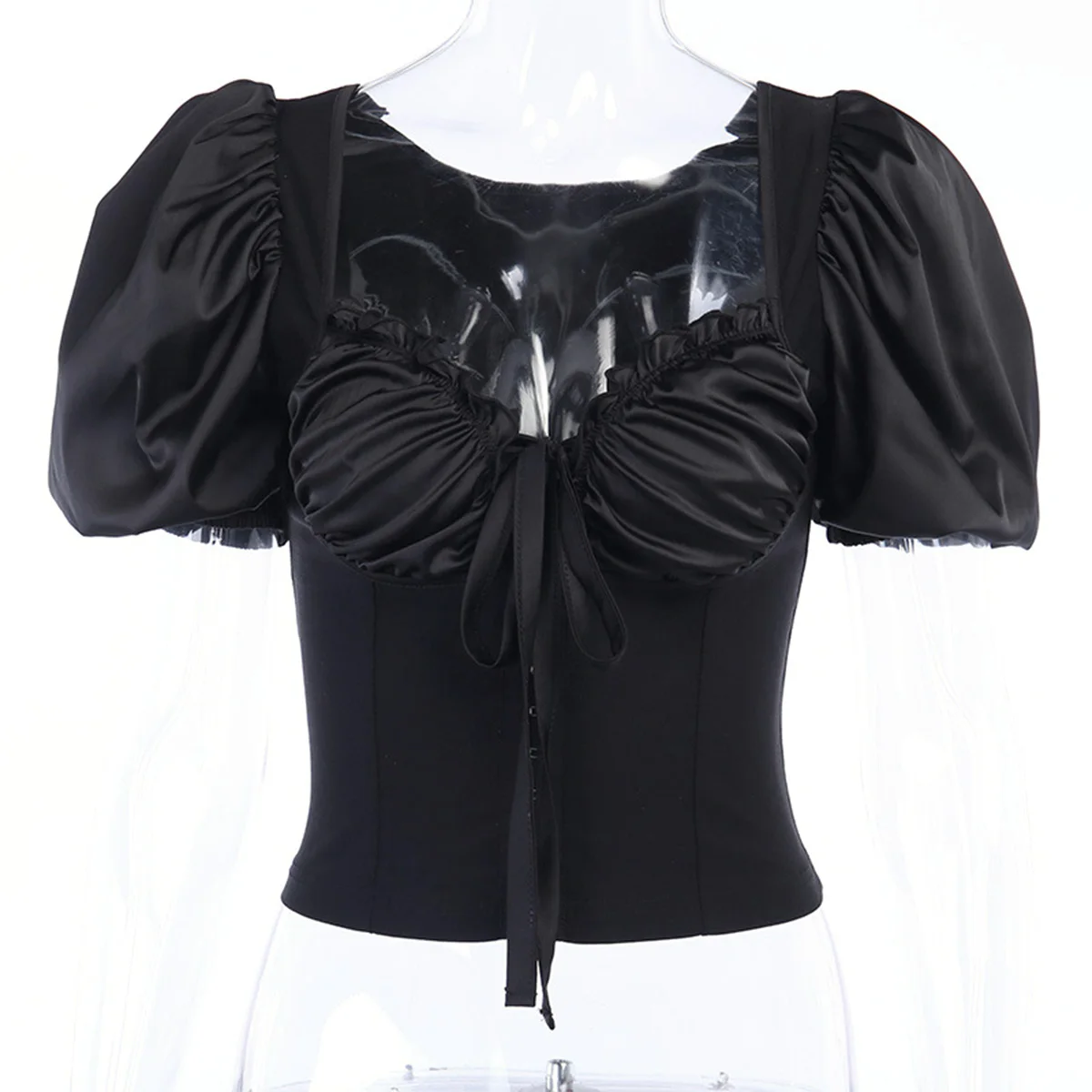 

Women Summer Crop Blouse Fashion Girls Sexy Puff Sleeve V-neck Ruffle Top Blouses Shirt Female Ladies Casual Tops shirt mujer