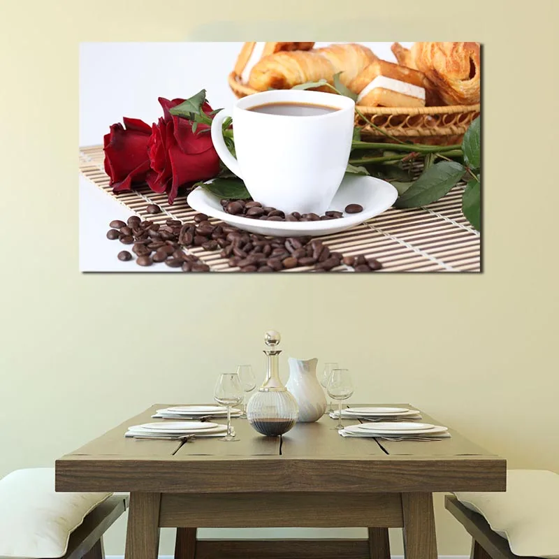 

Coffee Rose Flowers Canvas Posters Prints Wall Art Painting Oil Decorative Picture Modern Kitchen Dining Room Home Decor Artwork