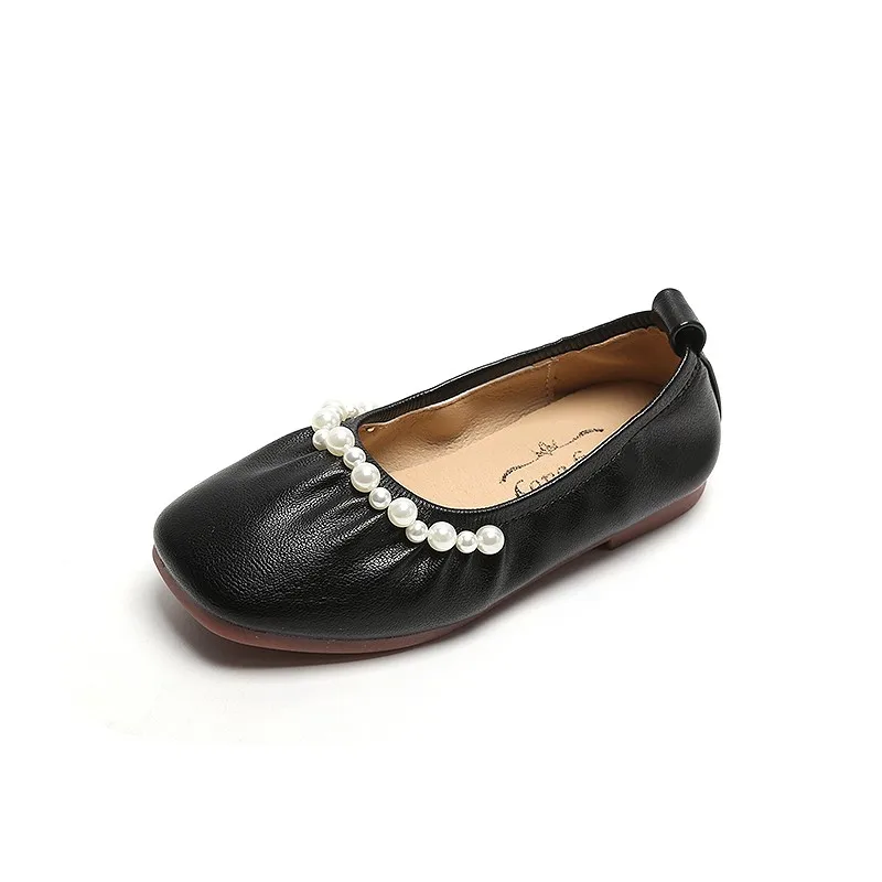 

Children's Beading Pearl Round Toe Girl Leather Shoes Elegant Kid Children Party Fahsion Ruffle Soft Sole Slip-On Princess Shoes