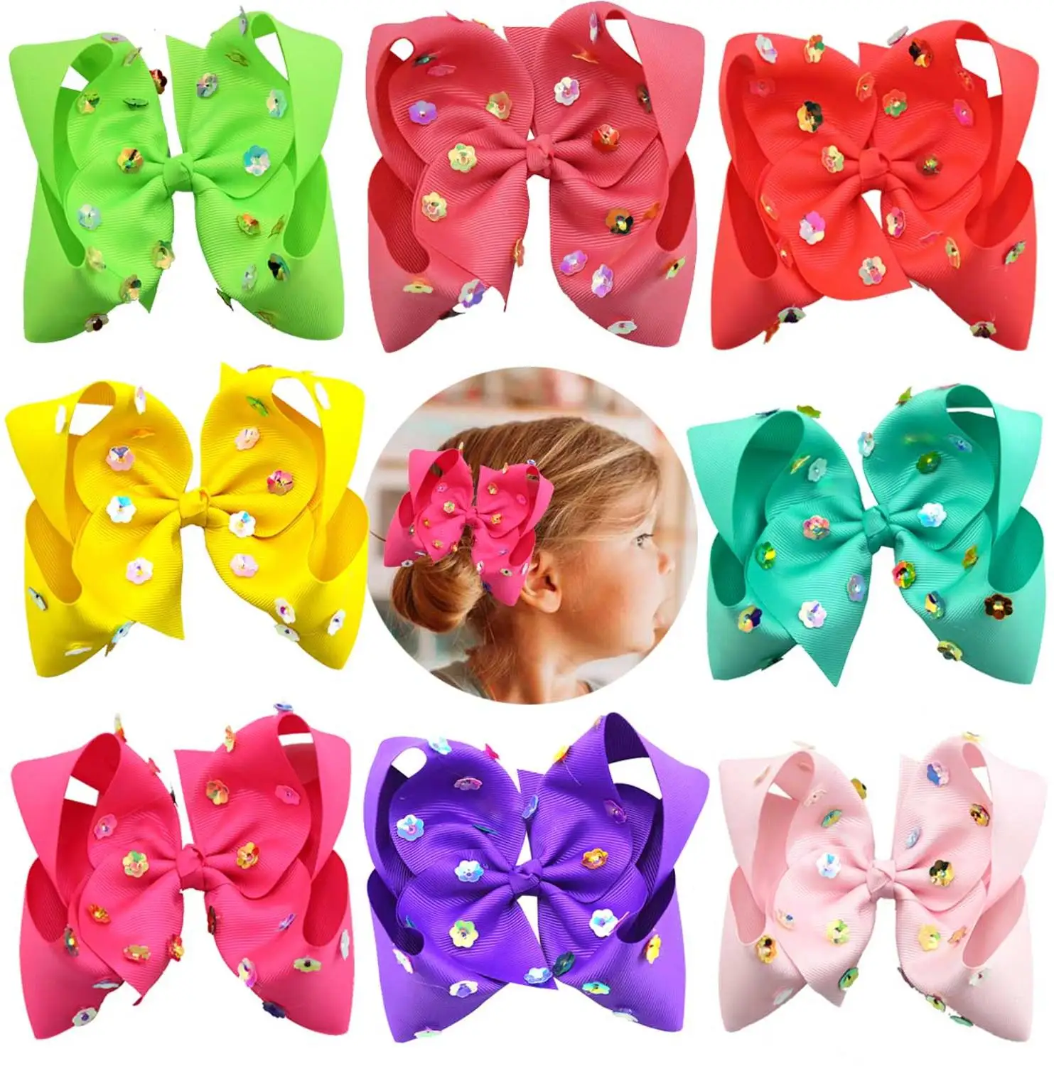 Бесплатная доставка 8 шт 6 &quotлетние неоновые цвета банты для волос с блестками