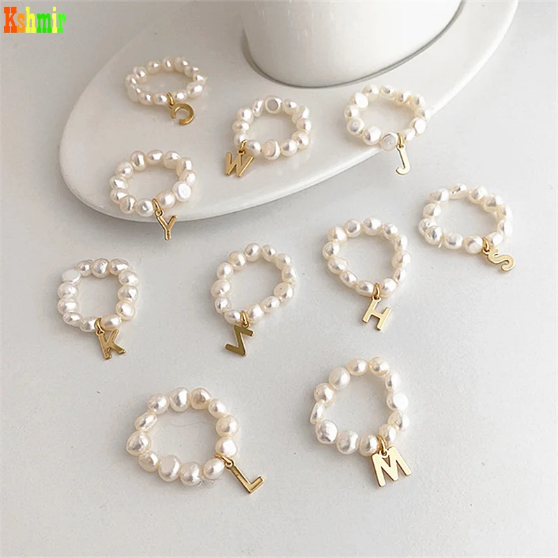 

Kshmir New fashion restoring ancient ways natural freshwater pearl letter ring female contracted temperament ring jewelry gift