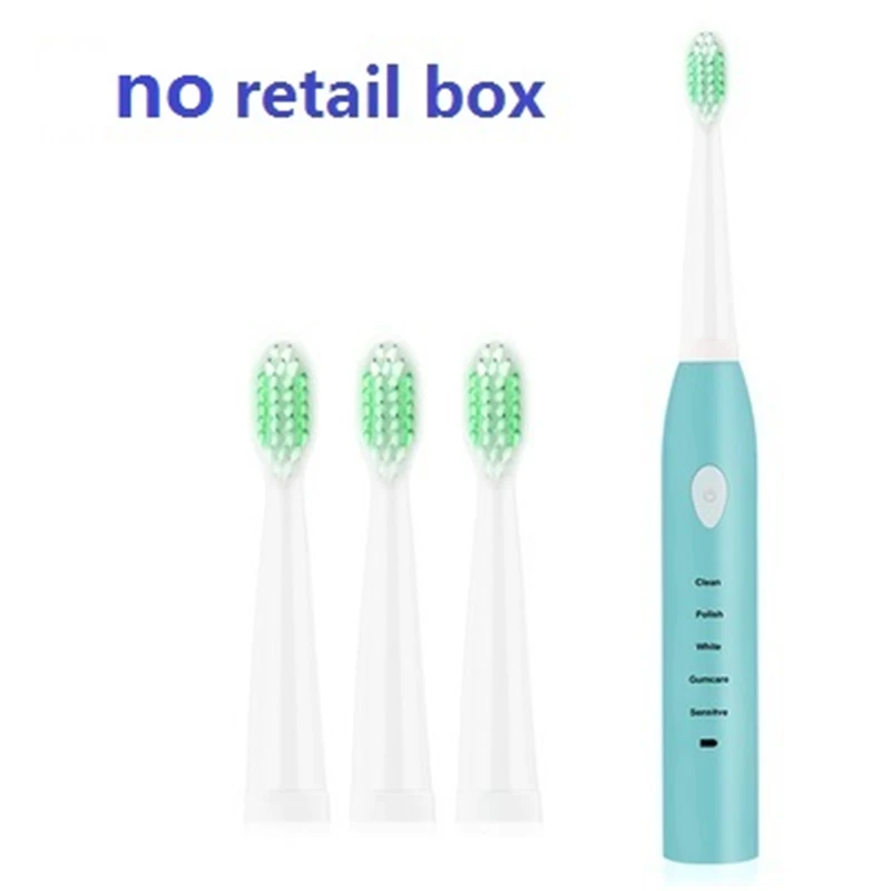Blue no box Electric Toothbrush Sonic Wave Rechargeable Top Quality Smart Chip Toothbrush Head Replaceable Whitening Tooth brush - Цвет: Blue no box