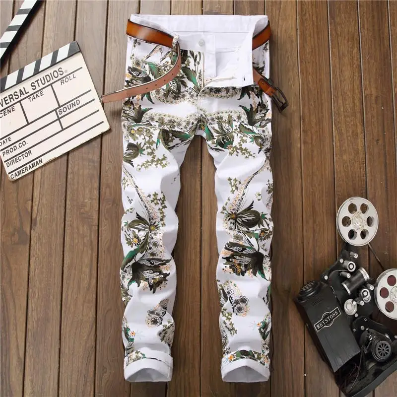 

Men's Jeans Retro Denim Pants Casual Hiphop Embroidery Trousers
