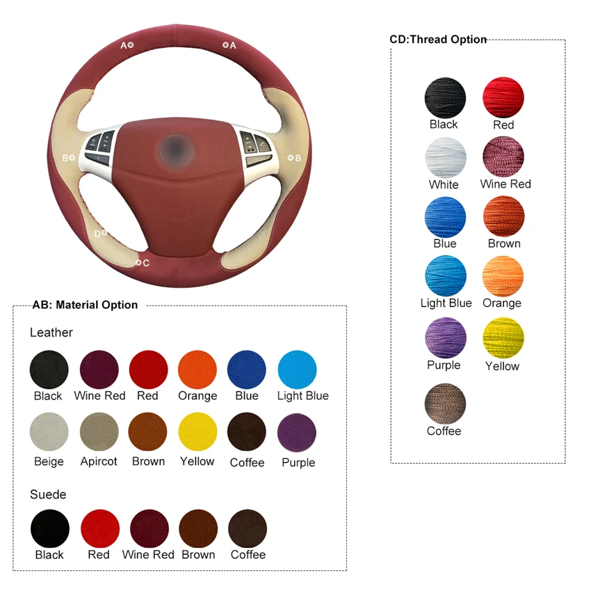 

MEWANT Beige Artificial Leather Wine Red Suede Car Steering Wheel Covers for Ssangyong Korando 2011 2012 2013-2014
