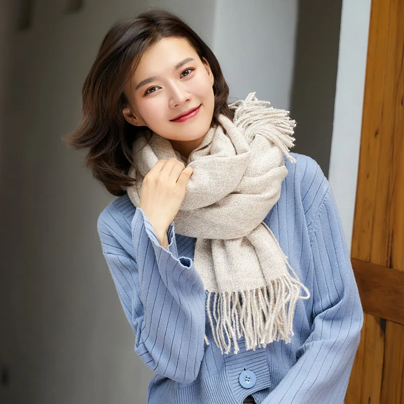 Autumn and Winter New Cashmere Scarf Female Exta-Long Pure Color Thickened Tassels All-match Dual-Purpose Warm Shawl women scarf |