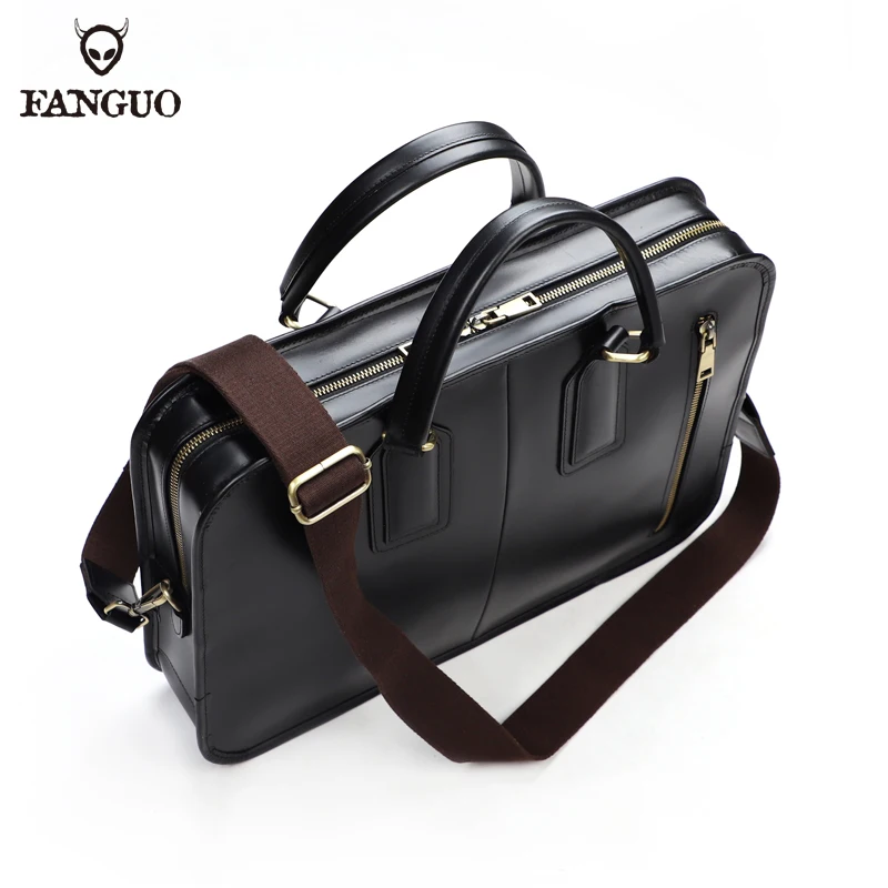 Top Cow Leather Briefcase Bag For Men Handmade Genuine Leather Business Bag Fashion Handbag 13.5'' Laptop Briefcase Tote Travel
