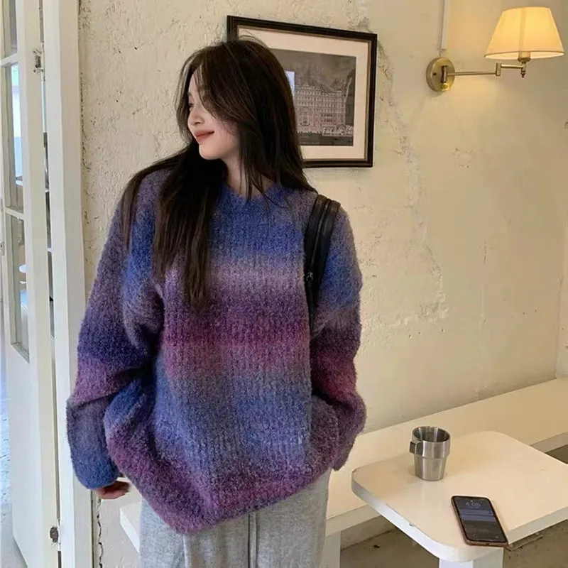 

Красочные осенне-зимние повседневные вязаные свитера, женские полосатые мягкие свитера оверсайз и пуловеры