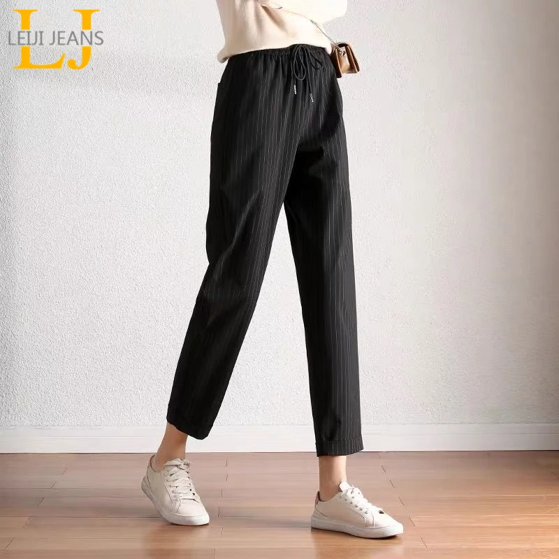 Женские тонкие брюки Leijijeans повседневные мягкие свободные брюки-Капри с высокой