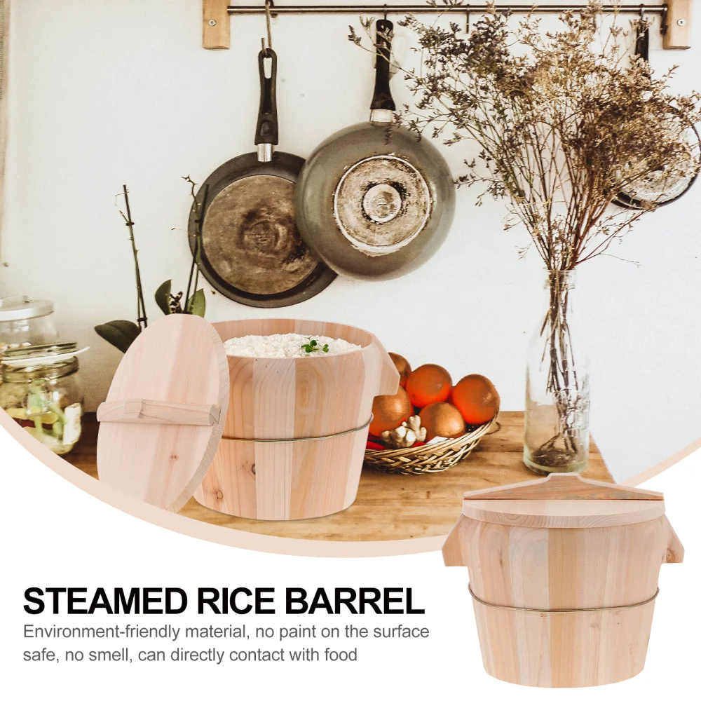 

1Set Lidded Wooden Rice Steamer Unique Steamed Rice Bucket for Kitchen