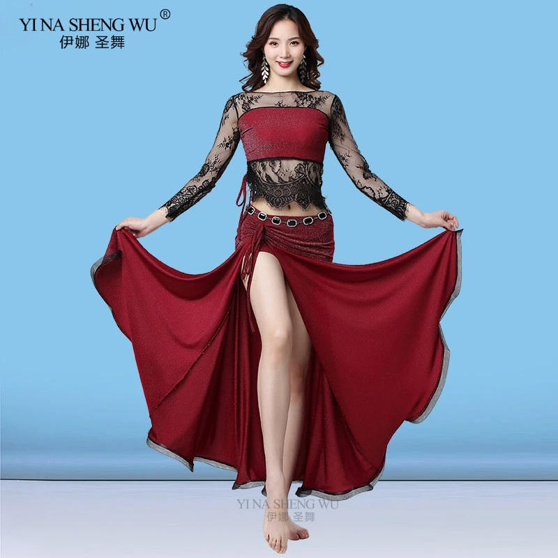 Женский комплект для танца живота новый топ с длинными рукавами и цветочным