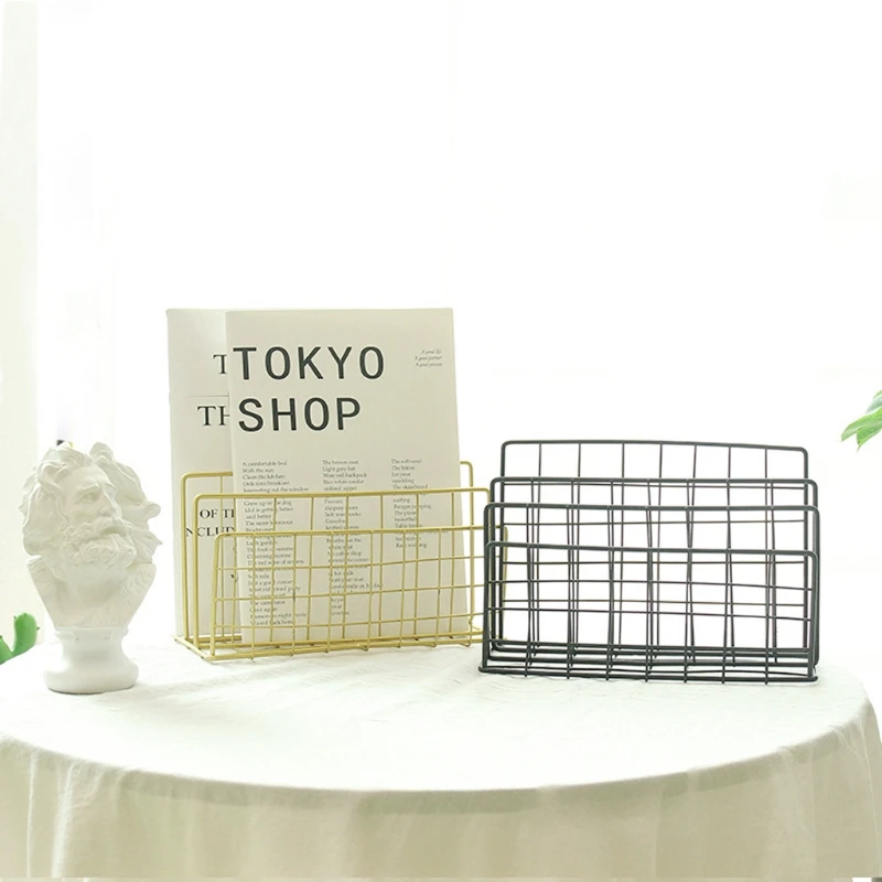 Grid Wrought Iron Desktop Storage Rack Bookshelf Magazine File Organizer Holder 32CB |