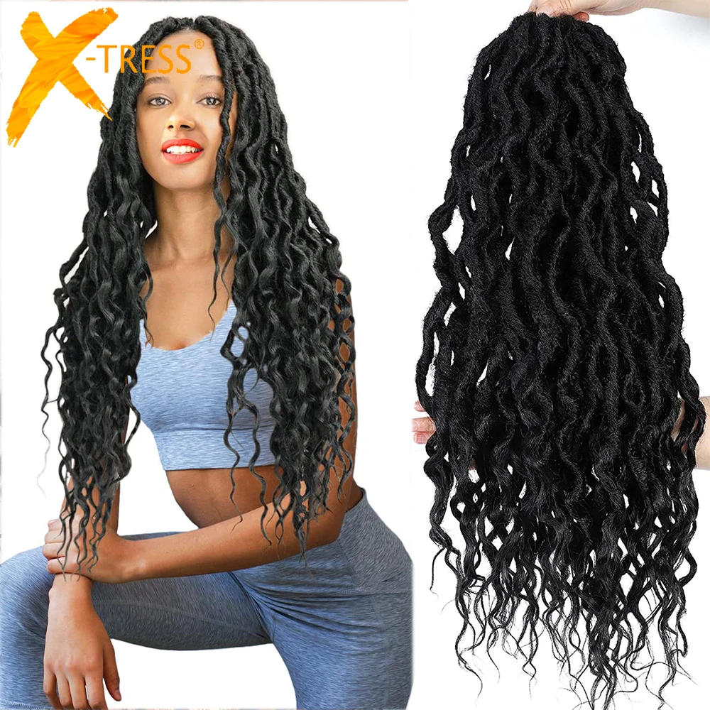 

Curly Faux Locs New Bohemian Goddess Braid Locs Hair Extensions Soft Crochet Braids For Women Long Black Color Dreadlock X-TRESS