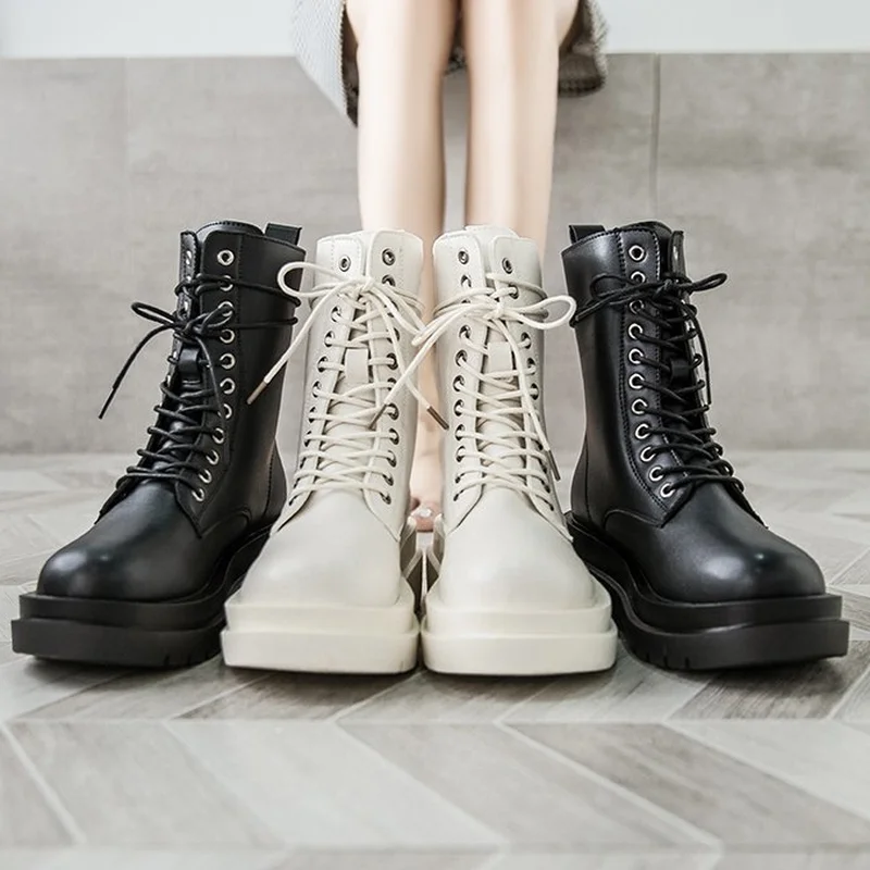 

GOOHOJIO 2020 New Lace-up Ankle Boots Women Size 35-40 Autumn All-match Women's Thick Boot Fashionable Plus Velvet Ladies Boots