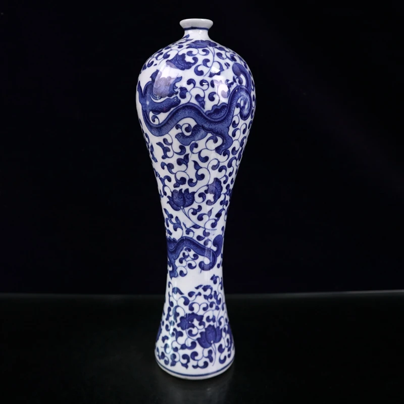 

YIZHU CULTUER ART Antique Collection China Porcelain Qing Qianlong Flower Dragon Bottle Vase 12.6"