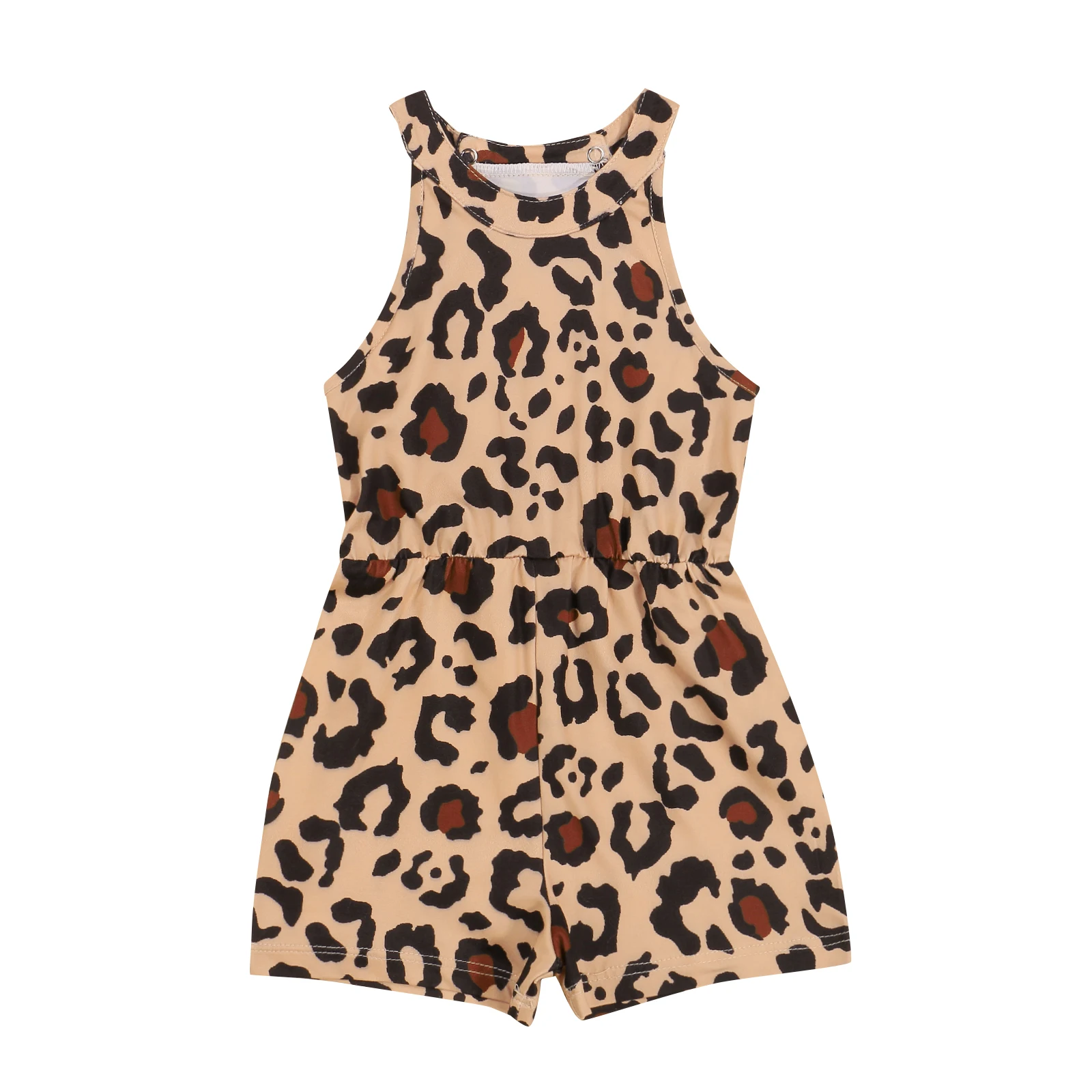 

2021 Fashion Girls Leopard Print Short Romper, Sleeveless O-neck Elastic Waist Jumpsuit for Summer