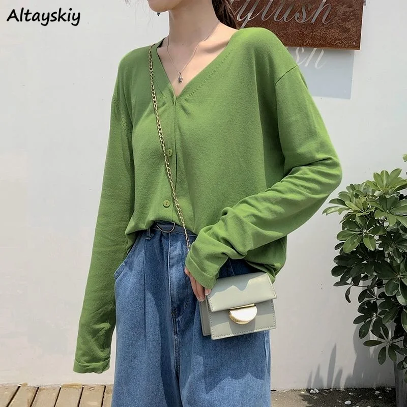 

Кардиган женский с длинным рукавом, милый топ, Солнцезащитный шикарный Свободный Повседневный простой уличный стиль, универсальная корейс...